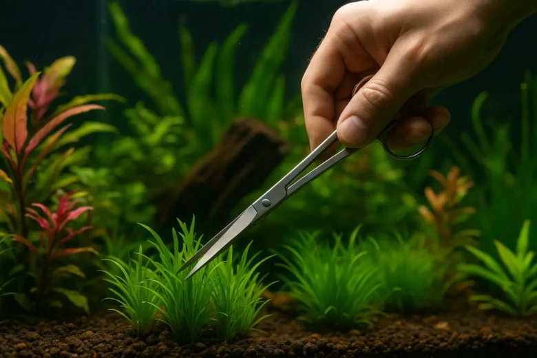 poda de plantas de aquário de água doce