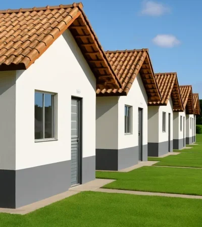 Casas populares com telhado de cerâmica